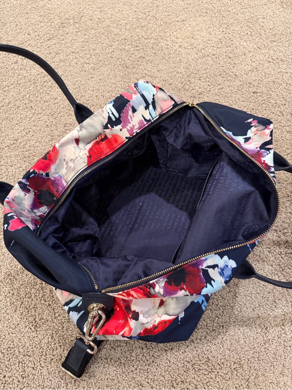 Kate Spade Blurry Floral & Navy Blue Weekender Duffle Bag - Picture 6 of 9